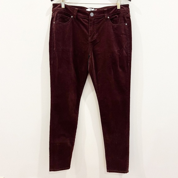 CAbi Skinny Corduroy Pant #4509 Women 12 Burgundy Maroon Vineyard Office Stretch - Picture 1 of 12